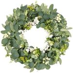 U'Artlines 20 Inch Green Eucalyptus Wreaths for Front Door, Spring Summer Greenery Wreath with Artificial Boxwood Eucalyptus Willow Leaves Cute Berries for All Seasons Door Window Wall Decor