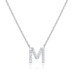 PAVOI 14K White Gold Plated Cubic Zirconia Initial Necklace | Letter Necklaces for Women | M Initial