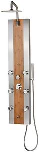 PULSE ShowerSpas 1050 Bali ShowerSpa Panel with 10" Low-Profile Rain Showerhead, 6 Body Spray Jets, Hand Shower, Tub Spout, Bamboo Wood and Stainless Steel Panel with Brushed Nickel Fixtures