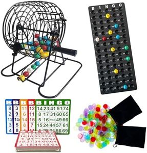 SEETOOOGAMES Deluxe Bingo Game Set,6 Inch Metal Cage, 300 Bingo Chips with a Bag, 75 Bingo Balls with a Bag , 50 Bingo Cards, Plastic Master Board