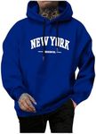 SweatyRocks Men's Casual Hooded Sweatshirt Letter Print Long Sleeve Drop Shoulder Pullover Tops Blue X-Large