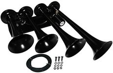 Viking Horns V003AB Black 4 Trumpet Loud 149 DECIBELS Train AIR Horn with AIR Hose and Electric AIR Valve Solenoid