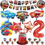 42PCS Car Birthday Decorations, Car Balloons Party Decorations, Auto Theme Birthday Party Supplies Balloons With Banner Cake Topper Racing Cars Balloons for 2th Kids Birthday Party
