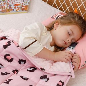 Uttermara Kids Weighted Blanket 7 lbs, Ultra Cozy Minky Dotted and Cotton Sided with Cartoon Patterns, Heavy Blanket Great for Calming and Sleeping, 41x60 inches, Pink Leopard