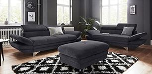 Fabrique Sofa Set for Living Room 5 Seater Elegancy 2+2+1 Sofa Stool Modern Multi-Angle Adjustable Headrest and Hand Rest - 4 Year Warranty Premium Comfortable Suede Fabric Black 5 Seater Sofa Set