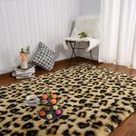 Amearea Fluffy Leopard Rug, Premium Cheetah Print Rugs, Soft Comfy Faux Fur Animal Carpet for Kids Room Bedroom, Living, Shaggy Teen Room Home Decor, Khaki 4x6 Feet