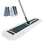 Masthome 105cm Extra Wide Industrial Flat Mop-Heavy Duty Stainless Steel Handle-Wet Dry Mop with Microfibre and Cotton Pads for Warehouse Office Home