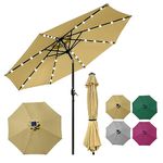 Patio Umbrella 10 feet 32 LED Solar Light Premium Garden Parasol Outdoor Market Bistro Sun Umbrella with Push Button Metal Tilt, Metal Crank Open, 8 Strong Steel Ribs & Air Vent