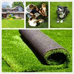 Fas Home Artificial Grass Turf 4FTX6FT(24 Square FT), 1.38" Pile Height Realistic Synthetic Grass, Drainage Holes Indoor Outdoor Pet Faux Grass Astro Rug Carpet for Garden Backyard Patio Balcony