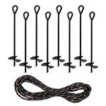 Yesland 8 Pack 15'' Black Ground Anchor, Reusable Heavy Duty Steel Wind Stakes, 3/8” Thick in Diameter with 25 Feet of Rope