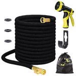 Expandable Garden Hose 50ft Water Hose Retractable Hose Flexible Hose with 10 Function Hoses Nozzle–Extra Strength Fabric with 3/4" Solid Connectors - Charcoal Black