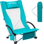 KingCamp Beach Chair Folding High Mesh Back Low Camping Chairs Lightweight Low Sling Reclining Beach Chair for Beach Fishing Camping Picnic Cyan