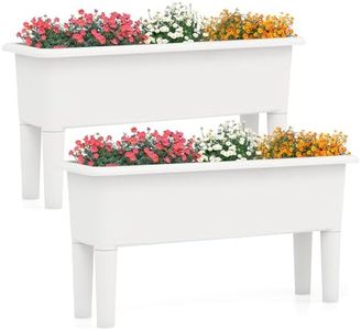 Costway 2 PCS Raised Garden Beds, Self-Watering Planter Box with Detachable Legs & Drainage Hole, Outdoor Plastic Flower Container for Vegetables, Fruits & Herbs, Coffee/White (White)