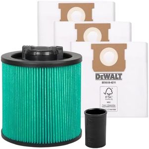 DEWALT Shop Vac Filter & Bag Kit, High Efficiency HEPA Replacement Cartidge, 3 Pack Fine Dust Bags & Power Tools Adapter, for Shop Vacuum Wet and Dry