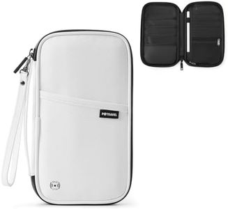 Travel Passport Holder, Large Family Passport Walle for Men Women RFID Passport Cover Lightweight Portable Document Organizer with Wrist Strap (White)