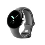Google Pixel Watch, Polished Silver Stainless Steel Case, Active Band in Charcoal, WiFi/BT, 41mm