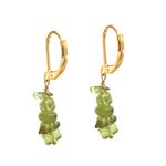 Gempires Natural Peridot Chips Leverback Hoop Earring, 14k Yellow Gold Plated, Handmade Jewelry, August Birthstone Earrings (Peridot)