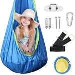 Kids Pod Swing Seat, Child Hanging Hammock Chair with Inflatable Pillow，Sensory Swing Chair with Hanging Hardware & Pocket for Outdoor Indoor, Berry Blue