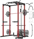 GarveeLife Power Cage, Power Racks for Home Gym with Pulley System, 1200LBS Weight Capacity Multi-Functional Squat Rack for Strength Workout with More Training Attachment (Red D1002)