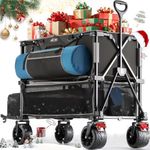 Overmont 400L Foldable Double Decker Wagon - Large Capacity Collapsible Wagon Cart- 52" Extra Long Extender - All-Terrain Big Wheels for Camping, Football Game, Sports Events, Support Up to 450lbs