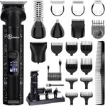 Hatteker 8-in-1 Professional Men's Grooming Kit Cordless Beard Trimmer Hair Clipper Zero Gapped T-Blade Electric Razor Nose Ear Body Trimmer IPX7 Waterproof, Precision Trimming for Bald Head/Oil Head