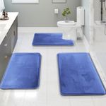 Clara Clark 3 Piece Bathroom Rugs Bath Mat Set, Velvet Memory Foam Bath Mats for Bathroom - Non-Slip, PVC Backing Bath Rugs, Washable Bathroom Rug Mats - Dries Quickly, Blue Bathroom Rug Set