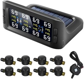 B-Qtech Tire Pressure Monitoring System Solar TPMS w/8 Flow Thru Sensors & Signal Repeater - Long Range Transmission for RV/Truck/Trailer/Camper, 7 Alert Modes Real Time Monitoring (0-199 PSI)
