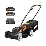 WORX 36V(40V MAX) 34cm Cordless Lawn Mower WG779E Push Mower, Cutting Height 20-70mm (6 Adjustment), 30L Grass Bag, Cutting Width Up to 280m², Powershare, 2 * 2.5Ah Battery, 1* Dual Port Charger