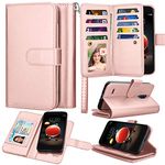 Takfox LG Aristo 2 Case, LG Tribute Dynasty/LV3 2018/K8 2018/X210 Phone Wallet Case, PU Leather Wallet Magnetic Flip Kickstand Protective with 9 Card Holder Cover Detachable Case (Rose Gold)