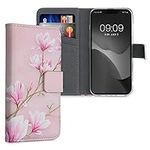 kwmobile Wallet Case Compatible with Apple iPhone 13 mini Case for Phone - Magnolias Pink/White/Dusty Pink