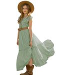 MCieloLuna Boho Flower Girl Dress Ruffled Chiffon Dress Lace Embroidery First Communion Dress A-Line Swing Girls Party Dress, Sage, 14