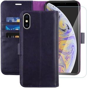 MONASAY Wallet Case Compatible for iPhone Xs MAX, 6.5-inch, [Glass Screen Protector Included] [RFID Blocking] Flip Folio Leather Cell Phone Cover with Credit Card Holder, Purple