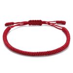 LUCKY BUDDHIST Handmade Bracelet + Buddhist Gift! Tibetan Good Luck String Armband. for Women, Men, Teens. Adjustable Size! Friendship present. Handcrafted rope woven chakra wristband | Dark Red