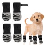 3 Pairs Double Sides Anti-Slip Dog Socks, Adjustable Dog Grip Socks, Soft Breathable with Strap Dog Paw Protector, Cute Pet Socks to Stop Licking Paws and Scratching for Small, Medium, Large Dog (S)