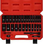 CASOMAN 3/8-Inch Deep Impact Socket Set, Metric & SAE, 31Piece Socket Set, CR-V, Includes Extension Bar (3, 6-inch) & Adapters, Heavy Duty Storage Case