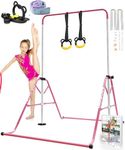 YOUTIFUN Fiberglass Gymnastics Bar, Kids Gym Equipment 5 Level Height Adjustable Pull Up Horizontal Gymnastic Bar, Gymnastics Equipment for Home for Girls & Boys, 3 to 12 years old (Steel bar, Pink)