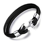 Unendlich U Mens boys Bracelet, Cowhide Leather Braided bracelet, Multi-layer Wrap bangle, Vintage metal anchor buckle, 8.86"
