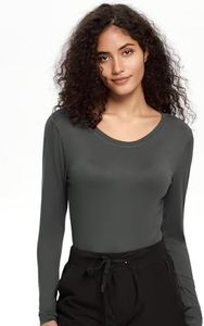 COZYFIT Underscrub Long Sleeve Women - Scrubs Undershirts for Nurse with Soft Fabric, Crew Neck Tee, Dark Grey, M