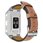 AISPORTS Compatible with Fitbit Ionic Band Leather for Women Men, Soft Breathable Leather Wristband with Metal Classic Buckle Clasp Bracelet Replacement Band for Fitbit Ionic Smart Watch, Brown