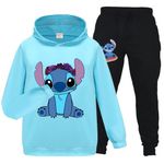 OAIXIUR Kids Tracksuits Blue Cat Printing Hoodie & Joggers 2-piece Clothing Sets Sportswear (Sky Blue,11-12 Years,11 Years,12 Years)