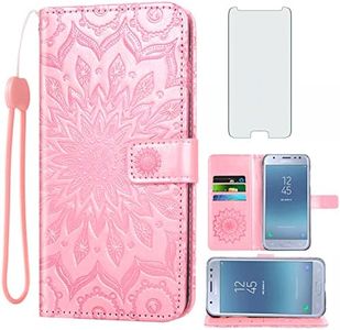 Phone Case for Samsung Galaxy J3 Luna Pro J 3 Prime 2017 Emerge 3J Eclipse Mission Wallet Cases with Tempered Glass Screen Protector Leather Flip Cover Card Holder Cell Glaxay S327VL Women Rose Gold