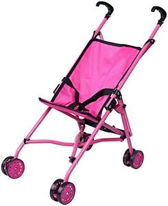 Precious Toys Baby Doll Stroller, Hot Pink Baby Stroller for Dolls with Swivelling Wheels, Toy Stroller for Baby Dolls, Doll Strollers for Girls 2 Years Old and Older, Toddlers
