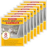 8 Pack Plastic Drop Cloth, 9x12 Ft 