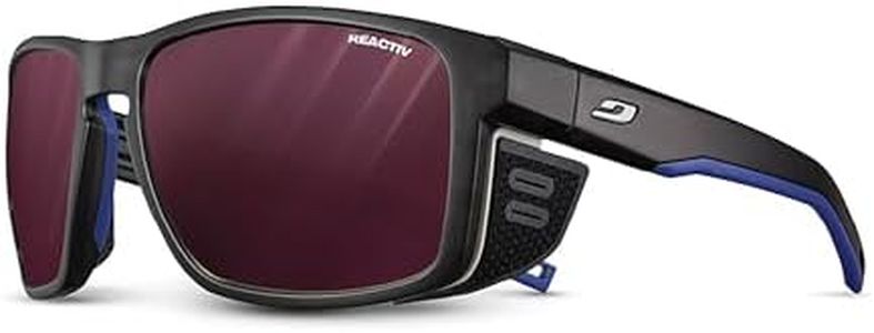 Julbo Shield Mountain Sunglasses - Translucent Black/Blue/White Frame - Transparent/Rose w/Silver Mirror Lens (REACTIV 0-4 High Contrast)