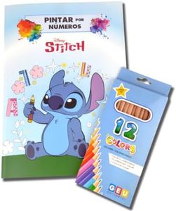 JUEGO DE PINTAR NIÑOS 7 AÑOS | Juegos De Pintar 7 Años | Kit Pintar Por Numeros Niños Y Adultos | Crear Stitch | Pintar por Números Disney | Libro Colorear Niños + 12 Colores Para Pintar