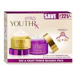 Lotus Herbals YouthRx Power Regimen Pack with Anti-Ageing Day Cream and Night Cream | Reduces Fine Lines, Wrinkles | Boosts Glow, Ginger and Ginseng | For Oily, Dry, Combination Skin | 100g