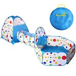 EocuSun 3-in-1 Folding 3pc Kids Play Tent with Tunnel,Play Crawl Tunnel for Boys,Girls,Babies & Toddlers Ball Pit Pop Up Playhouse Tent with Zippered Storage Bag (Blue)