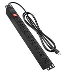 QBA Rack Mount Power Strip, Wide Spaced 8 Outlet Power Strip Surge Protector, 1U Power Strip for Network Server Racks, 6FT Extension Cord, ETL Listed, Black