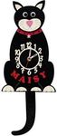 Little Timbers - Wooden Personalised Black Cat Swinging Tail Pendulum Clock - Handmade in Great Britain