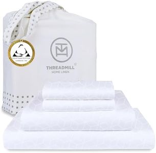 Certified 100% Egyptian Cotton 400 Thread Count, Queen Sheets, 4 Piece Jacquard Cadence Hotel White Bed Set, Breathable Bedsheets with Elasticized Deep Pocket - by Threadmill